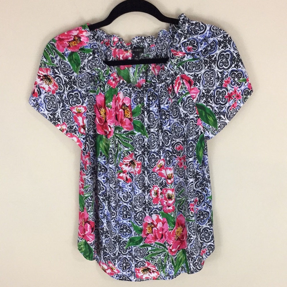 Talbots Floral Short Sleeve Peasant Top Size Medium